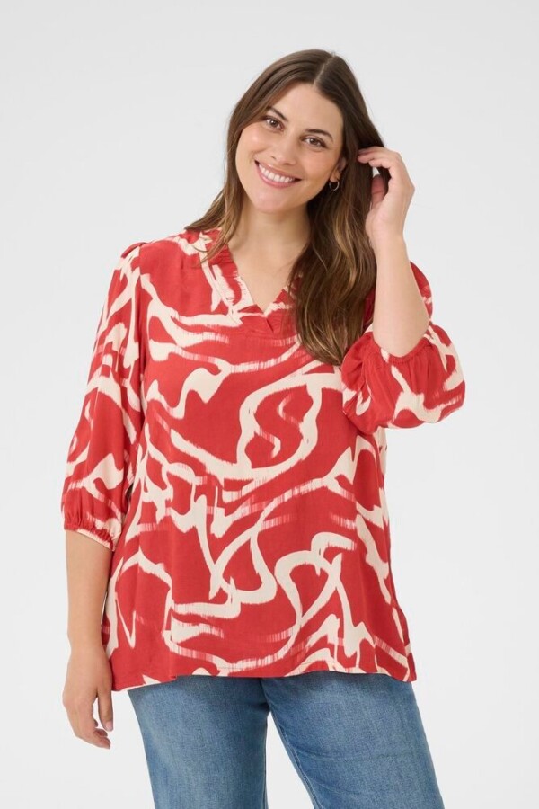 Kaffe Curve - maren frill blouse - red - Afbeelding 5